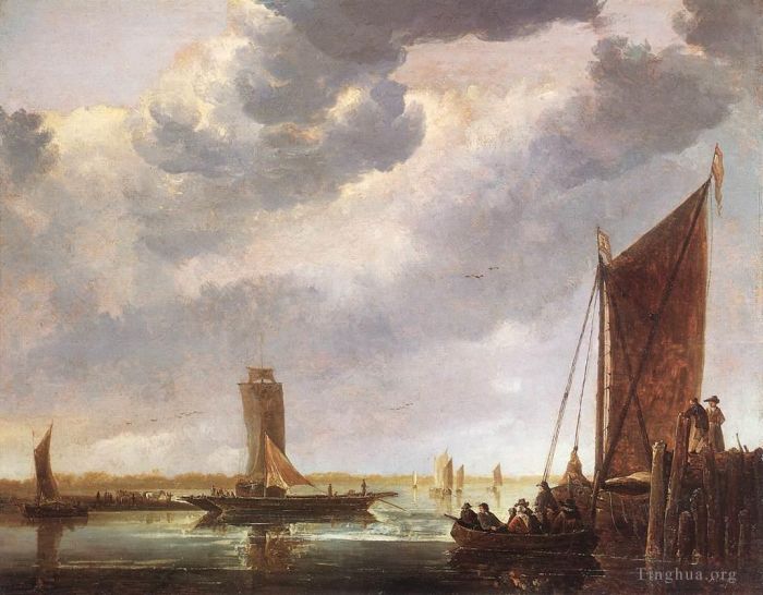 艾尔波特·克伊普 的油画作品 -  《渡船海景风景画家,Aelbert,Cuyp》