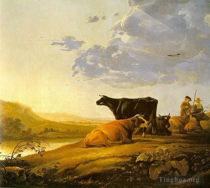 艾尔波特·克伊普 的油画作品 -  《年轻牧民与牛》