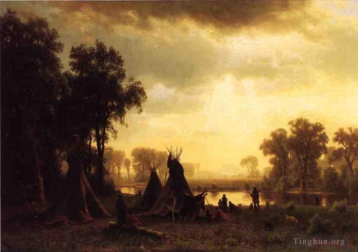 艾伯特·比尔施塔特 的油画作品 -  《印第安人营地》