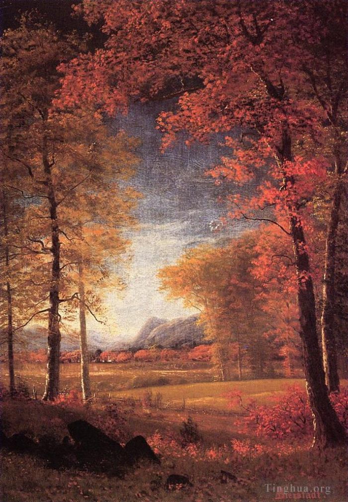 艾伯特·比尔施塔特 的油画作品 -  《美国的秋天,纽约州奥奈达县》