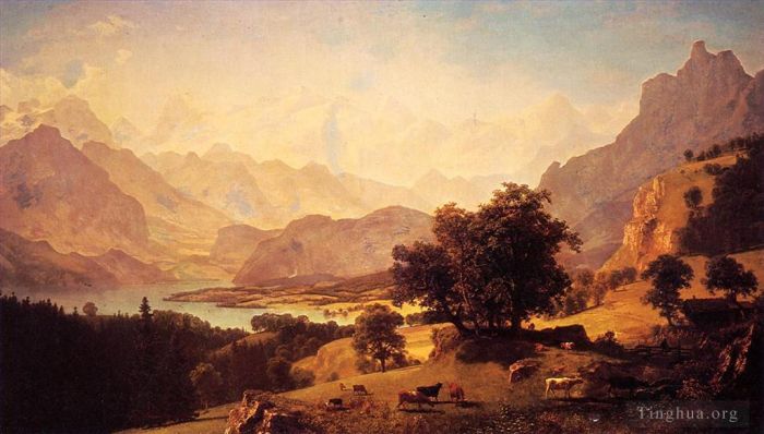 艾伯特·比尔施塔特 的油画作品 -  《库斯马赫附近的伯尔尼阿尔卑斯山》
