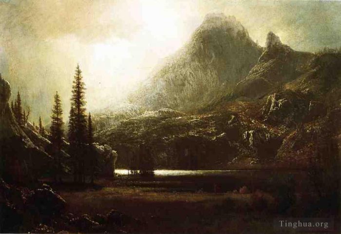艾伯特·比尔施塔特 的油画作品 -  《山湖边》