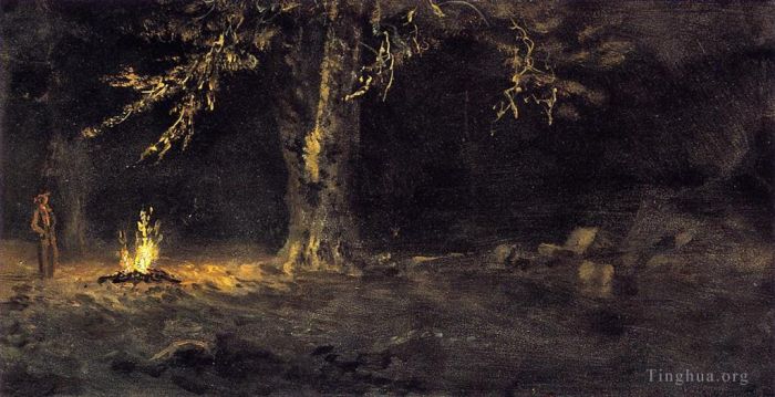 艾伯特·比尔施塔特 的油画作品 -  《约塞米蒂山谷篝火》