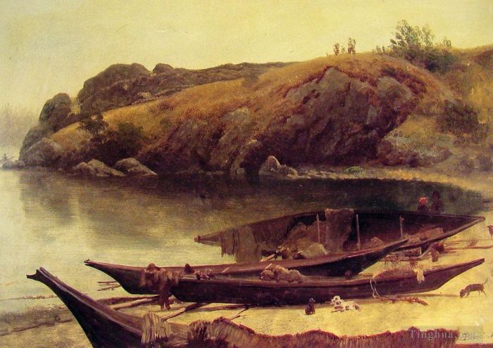 艾伯特·比尔施塔特 的油画作品 -  《独木舟》