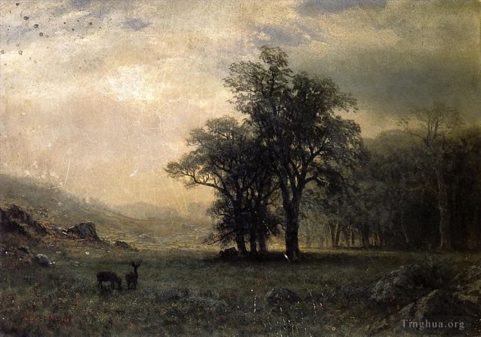 艾伯特·比尔施塔特 的油画作品 -  《风景中的鹿》