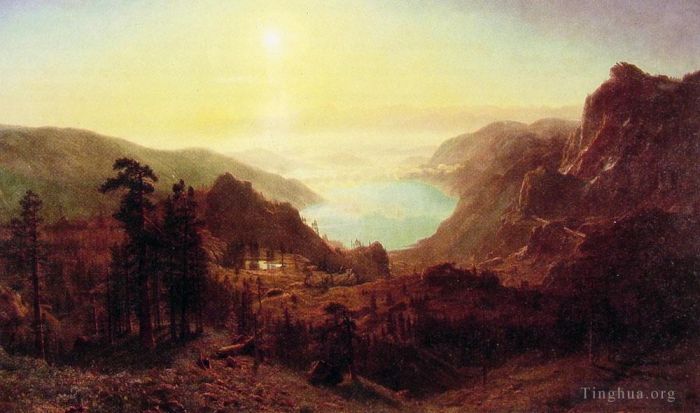艾伯特·比尔施塔特 的油画作品 -  《从山顶看唐纳湖》