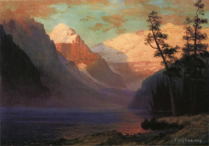 艾伯特·比尔施塔特 的油画作品 -  《露易丝湖晚霞》