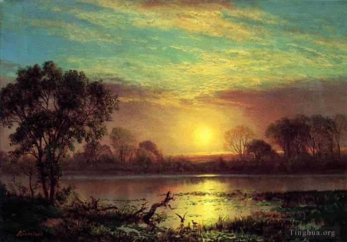 艾伯特·比尔施塔特 的油画作品 -  《晚上欧文斯加州湖》