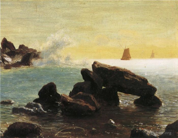 艾伯特·比尔施塔特 的油画作品 -  《法拉伦群岛加利福尼亚发光主义海景》
