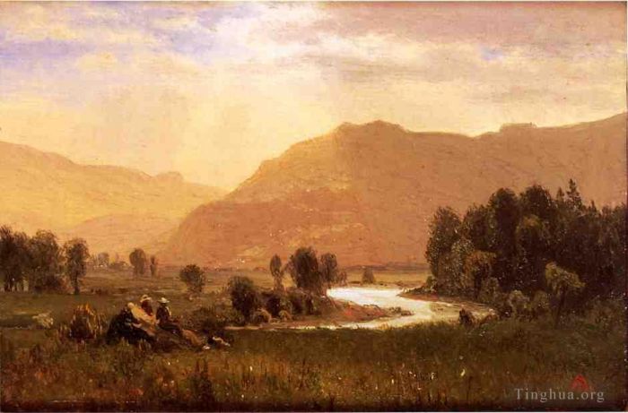 艾伯特·比尔施塔特 的油画作品 -  《哈德逊河风景中的人物》