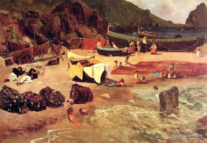 艾伯特·比尔施塔特 的油画作品 -  《卡普里岛的渔船》