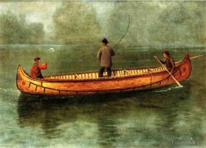 艺术家艾伯特·比尔施塔特作品《从独木舟上钓鱼发光主义海景》