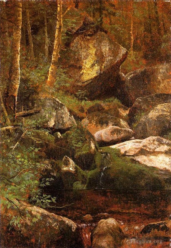 艾伯特·比尔施塔特 的油画作品 -  《森林溪流》