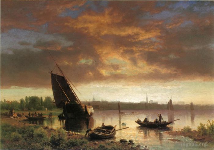 艾伯特·比尔施塔特 的油画作品 -  《港口风光》