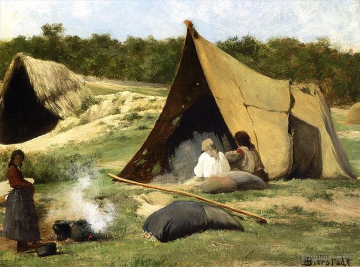 艾伯特·比尔施塔特 的油画作品 -  《印第安营》