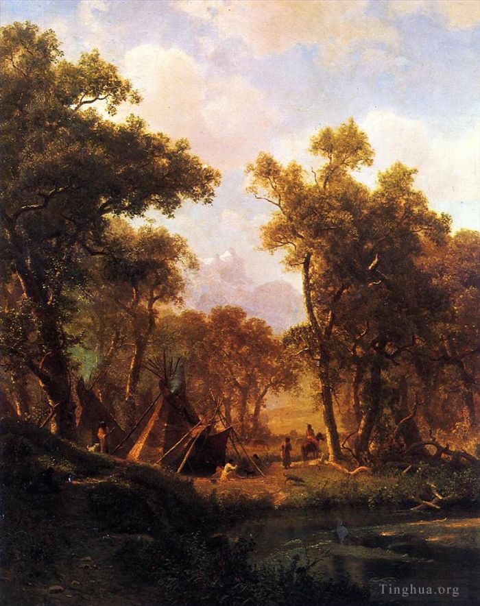 艾伯特·比尔施塔特 的油画作品 -  《肖肖尼村印第安营地》