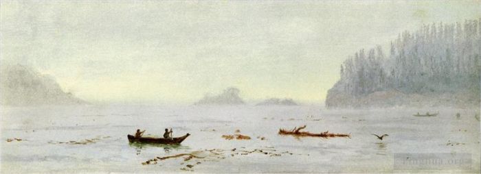 艾伯特·比尔施塔特 的油画作品 -  《印度渔夫发光主义海景》