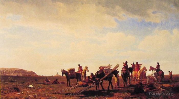 艾伯特·比尔施塔特 的油画作品 -  《印第安人在拉勒米堡附近旅行》