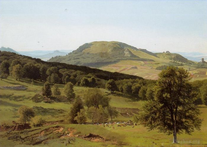 艾伯特·比尔施塔特 的油画作品 -  《山与谷景观》