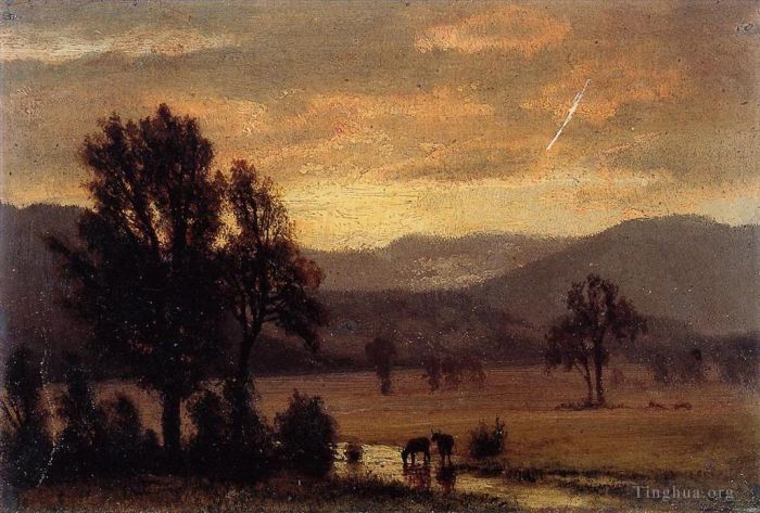 艾伯特·比尔施塔特 的油画作品 -  《风景与牛》