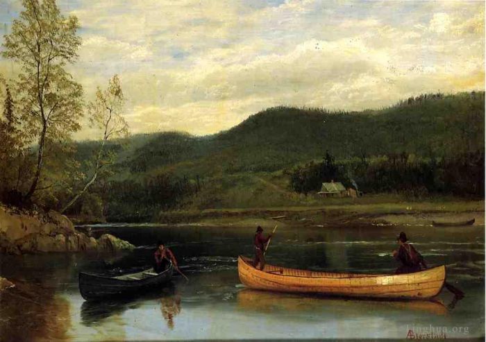 艾伯特·比尔施塔特 的油画作品 -  《两个独木舟的男人》