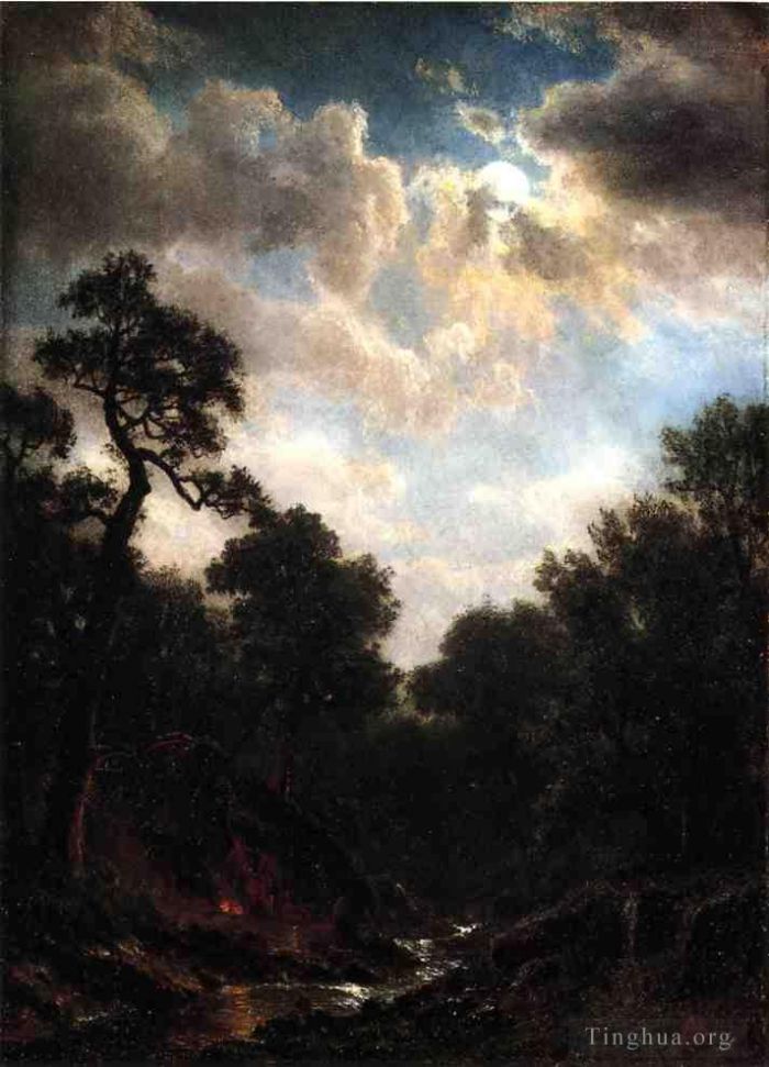 艾伯特·比尔施塔特 的油画作品 -  《月光下的风景》