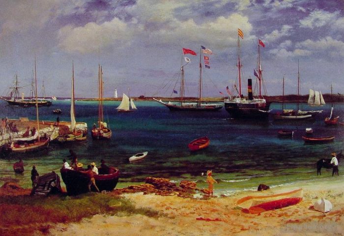 艾伯特·比尔施塔特 的油画作品 -  《拿骚港,187luminism,海景后》