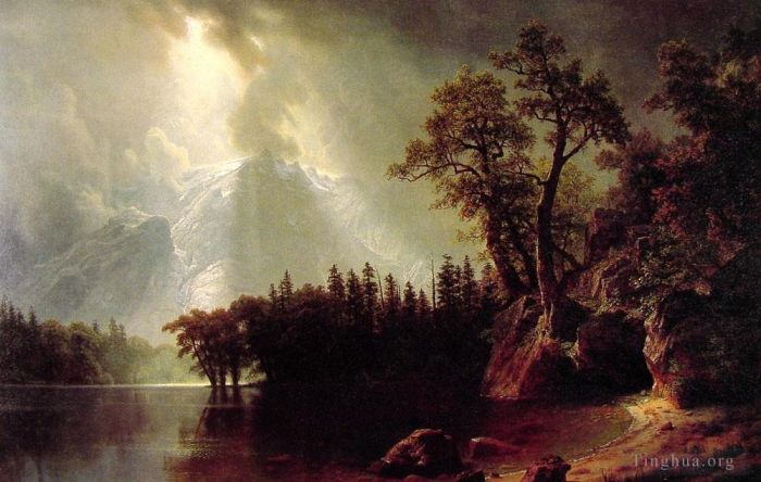 艾伯特·比尔施塔特 的油画作品 -  《风暴掠过内华达山脉》