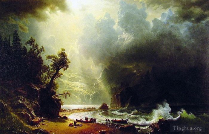 艾伯特·比尔施塔特 的油画作品 -  《太平洋海岸的普吉斯特湾》