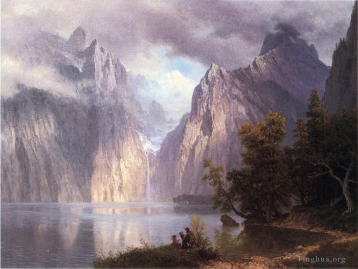 艾伯特·比尔施塔特 的油画作品 -  《内华达山脉的场景》