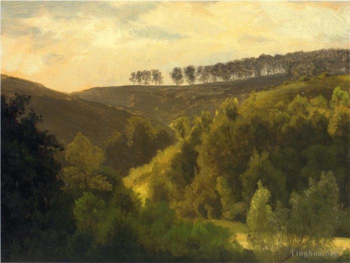 艾伯特·比尔施塔特 的油画作品 -  《森林和小树林的日出》
