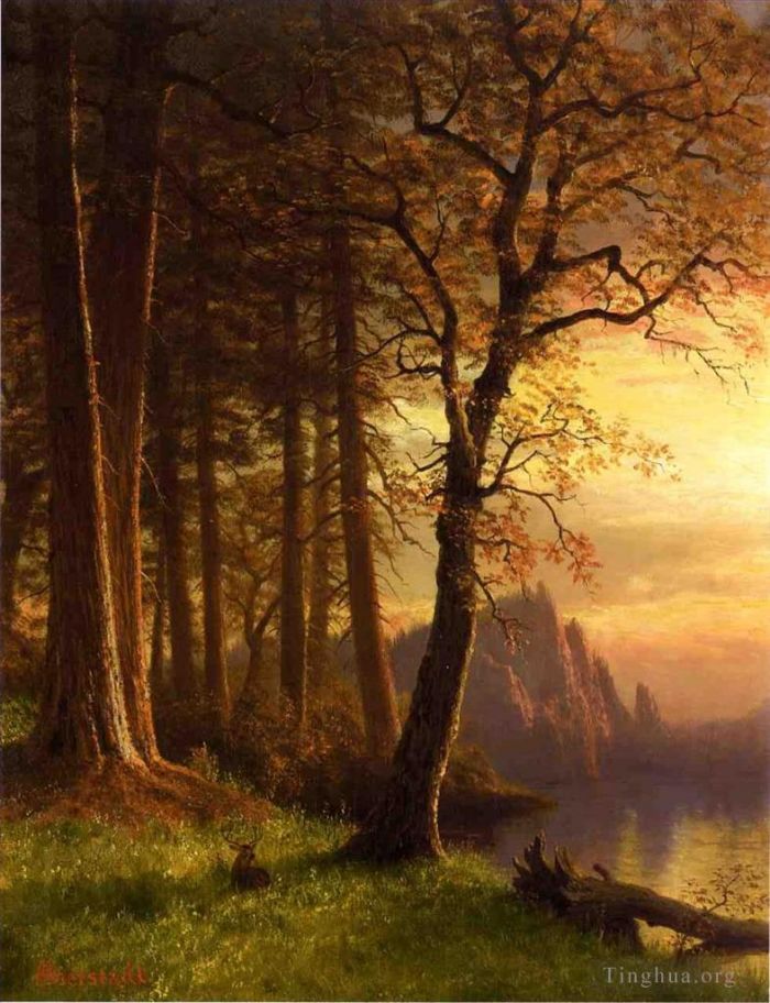 艾伯特·比尔施塔特 的油画作品 -  《加利福尼亚州优胜美地的日落》
