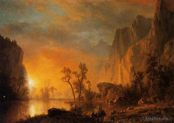 艾伯特·比尔施塔特 的油画作品 -  《落基山脉的日落》