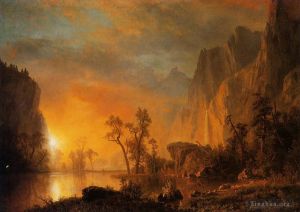 艺术家艾伯特·比尔施塔特作品《落基山脉的日落》