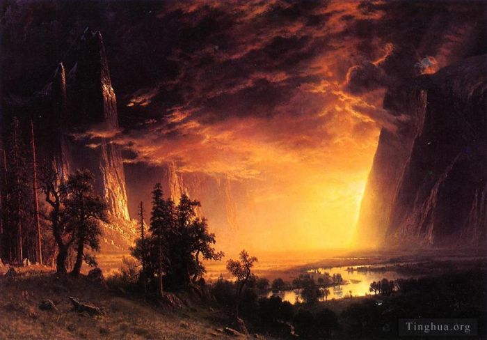 艾伯特·比尔施塔特 的油画作品 -  《优胜美地山谷的日落》