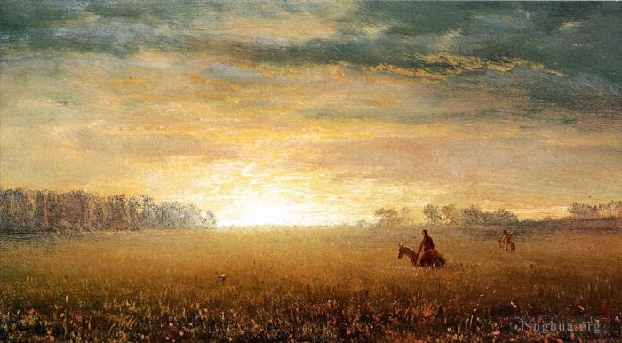 艾伯特·比尔施塔特 的油画作品 -  《大草原的日落》