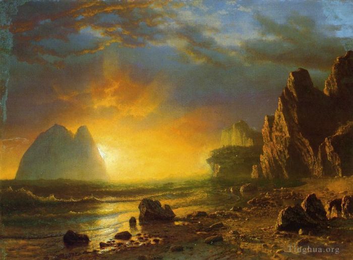 艾伯特·比尔施塔特 的油画作品 -  《海岸日落》