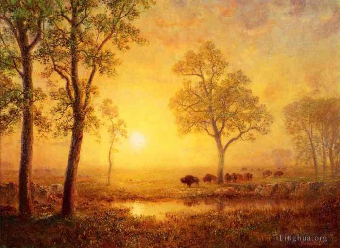艾伯特·比尔施塔特 的油画作品 -  《山上的日落》