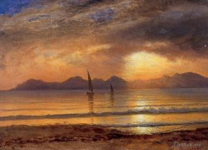 艺术家艾伯特·比尔施塔特作品《山湖上的日落》