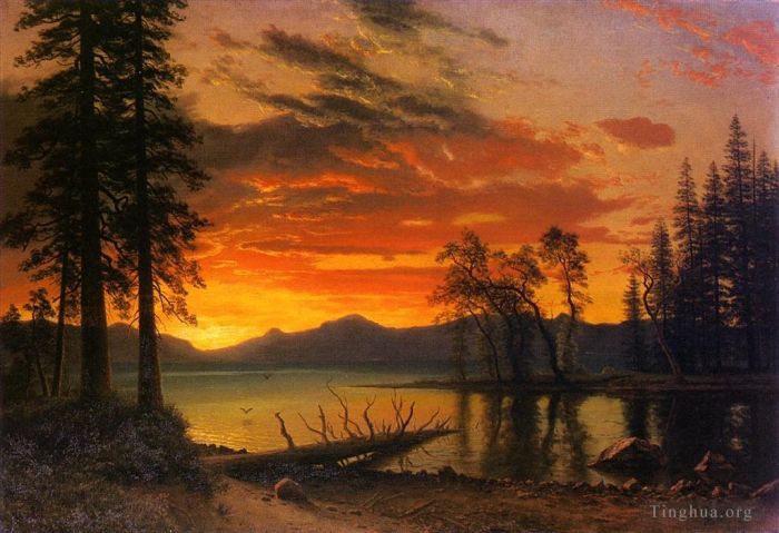 艾伯特·比尔施塔特 的油画作品 -  《河上的日落》