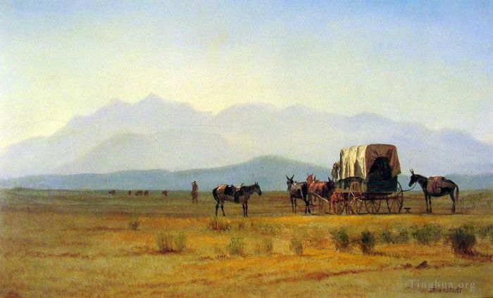 艾伯特·比尔施塔特 的油画作品 -  《落基山脉的测量员马车》