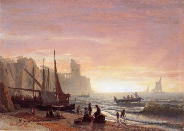 艾伯特·比尔施塔特 的油画作品 -  《渔船队发光主义》