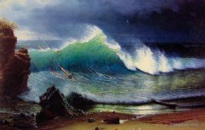 艺术家艾伯特·比尔施塔特作品《绿松石海的海岸发光主义海景》