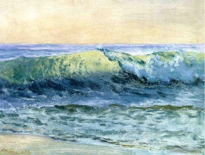 艾伯特·比尔施塔特 的油画作品 -  《波浪光主义海景》