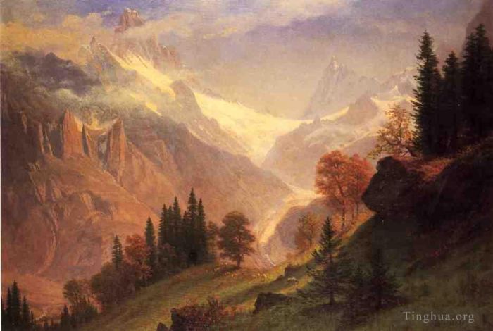 艾伯特·比尔施塔特 的油画作品 -  《格林德瓦的景色》
