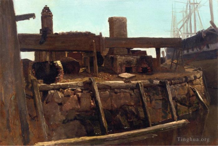 艾伯特·比尔施塔特 的油画作品 -  《码头场景》