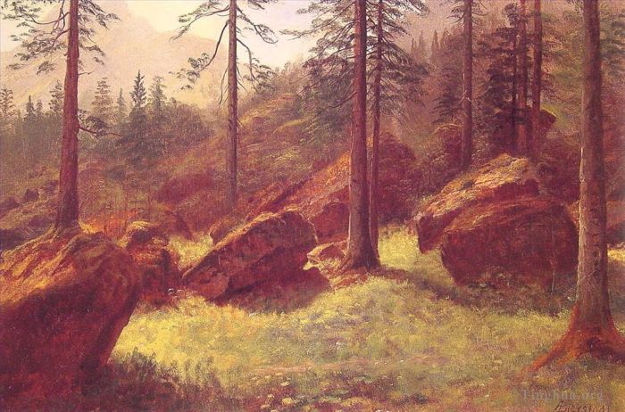 艾伯特·比尔施塔特 的油画作品 -  《树木繁茂的景观》