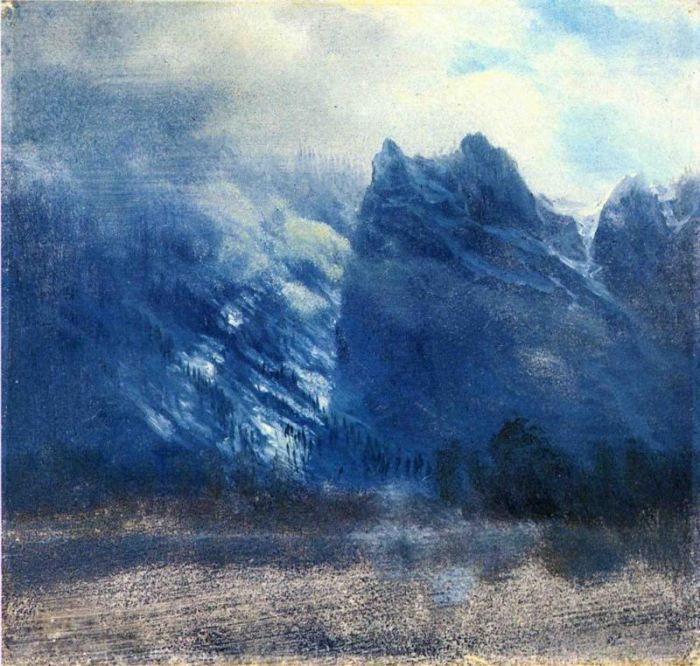 艾伯特·比尔施塔特 的油画作品 -  《优胜美地谷双峰》