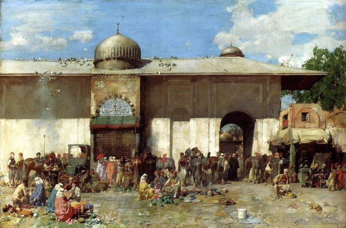 埃尔贝托·帕西尼 的油画作品 -  《市场场景》