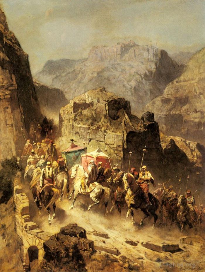 埃尔贝托·帕西尼 的油画作品 -  《阿拉伯商队》